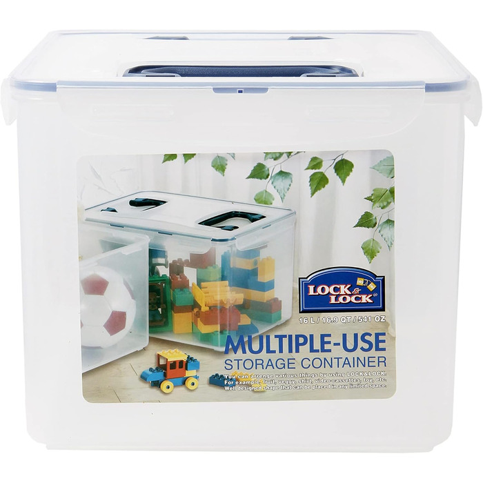 LocknLock PP CLASSIC Storage Box with Lid and Handles | 16 L, 361 x 274 x 212 mm | 100% Airtight | Semi-Transparent Storage Container | Storage Box with Lid for Household Items