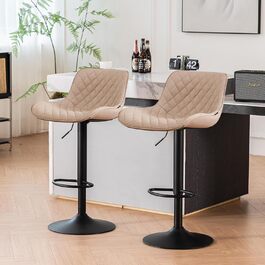 YOUNIKE Adjustable Bar Stools 2-Pack - Modern Kitchen Barstools with PU Leather Upholstery, Swivel Metal Bar Chairs for Counter/Island - Khaki Net Khaki