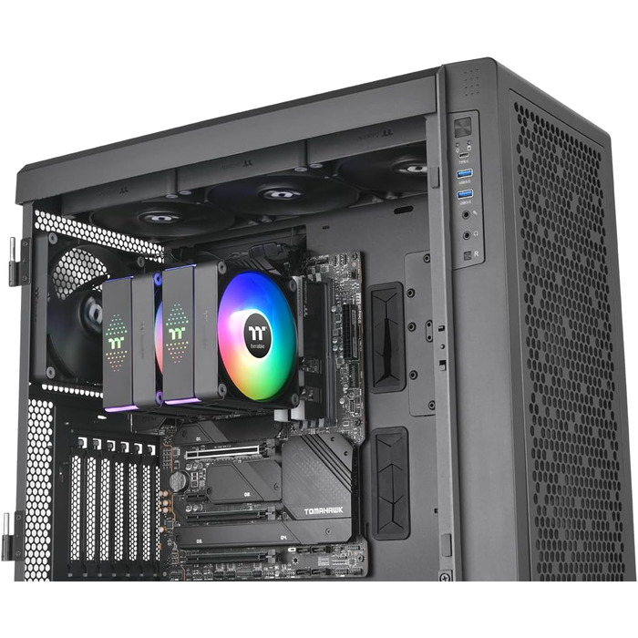 Thermaltake ASTRIA 600 ARGB - Потужний кулер CPU з двома баштами, 2x120mm PWM вентилятори, 6 теплових трубок Direct Contact, 265W TDP, тихий (26,8 dBA), 5V ARGB Sync, підтримка Intel LGA1851/1700, AMD AM5/AM4