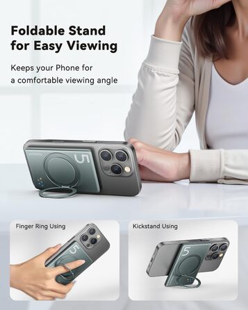 Power Bank Kuulaa MagSafe 5000mAh з бездротовою зарядкою та USB-C, для iPhone 17/16/15/14/13/12, сірий колір