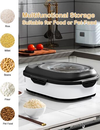 Контейнер для зберігання рису, складний, з колесами, герметичний, з мірним стаканчиком та лопаткою, для рису, кормів, борошна, темно-зелений/9-13,6 кг (чорний/9-22,7 кг)