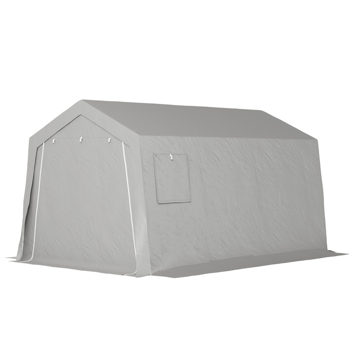 Outsunny Shed with Gabled Roof, Waterproof Tool Tent with Doors, Windows, Anti-Dust Bicycle Cover, Folio Shed, Bicycle Garage for Terrace Garden, 300 x 447 x 255 cm, Light Grey | Aosom