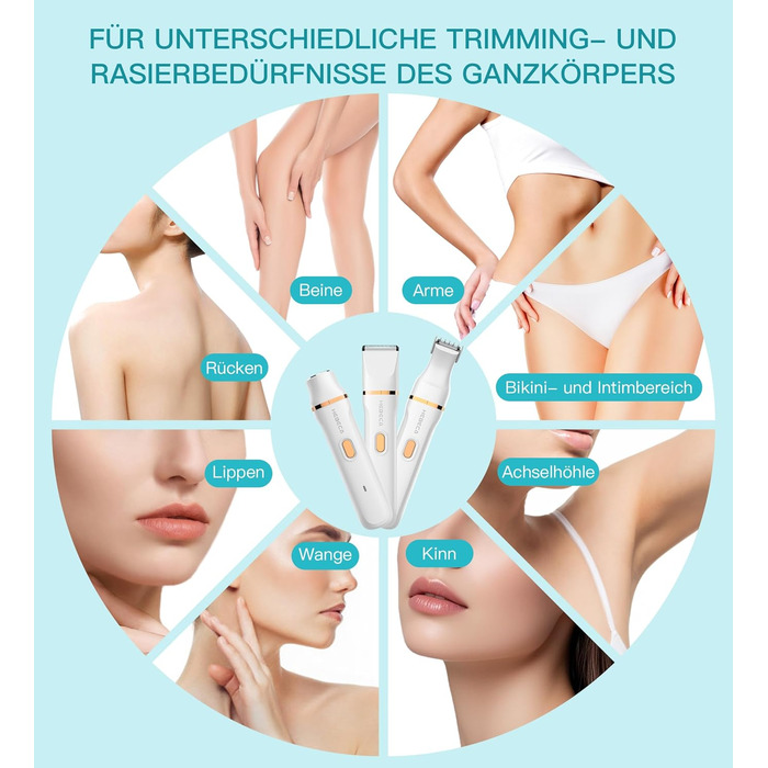 Електричний тример для бікіні 3-в-1 для жінок: тример для обличчя та інтимної зони, для чутливої шкіри. Вологостійкий, для мокрого та сухого використання, перезаряджається