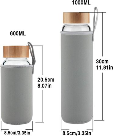 Glass Drinking Bottle 1L Glass Water Bottle with Bamboo Lid 1 Liter (1000ml) (Tree 1liter)