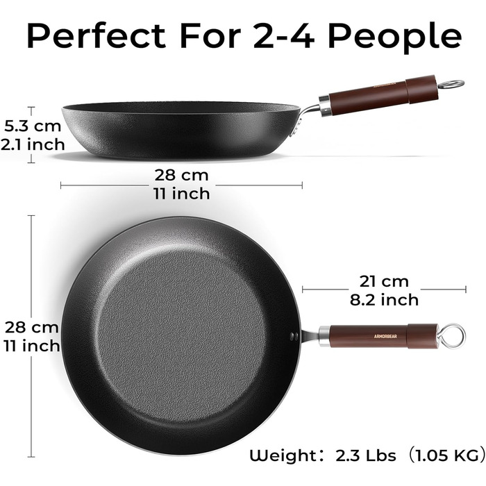 Сковорода з вуглецевої сталі 28 см, антипригарна, з бакелітовою ручкою, без PFOA, для приготування їжі, кемпінгу, професійного використання
