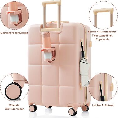 Набір валіз Merax з 5 частин (3 валізи + 2 косметички), рожево-бежевий, з колесами
