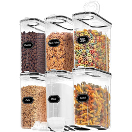 Набір контейнерів для мюслі Skroam, 6 шт. з герметичними кришками, пластик. Органайзер для кухні та комори, мірний стаканчик, 20 етикеток