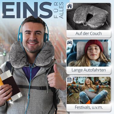 Подушка для шиї 2-в-1 з мікроперлами, 37x27 см - Подушка-воротник для подорожей (сіра)