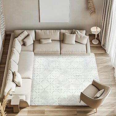 Килим Leesentec для вітальні, спальні: геометричний, сучасний, антиковзаючий, короткий ворс, бежевий, великий, білий (слонова кістка, 80*120 см), кремовий/світло-сірий (200x300 см)