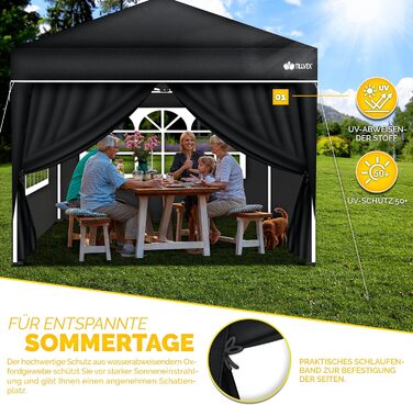tillvex® for 3x3m Pavilion | Folding Pavilion Side Walls Water-Repellent | Side Windows & Zipper | Side Walls for Garden Tent Party Tent (4x Side Wall, Black)