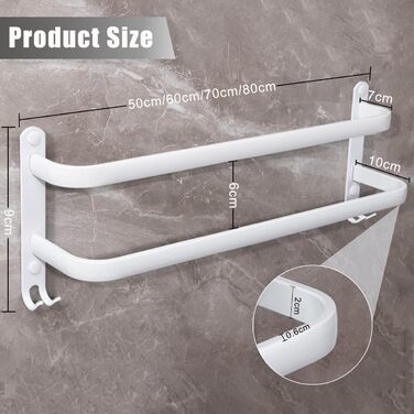 Тримач для рушників на стіну без свердління, 80 см, з гачками, 2 яруси, для ванної кімнати, кухні, туалету