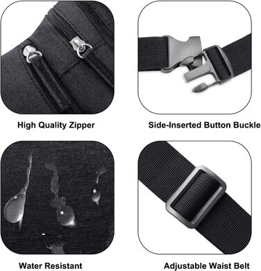 Чоловіча та жіноча поясна сумка на пояс, водонепроникна, з тримачем для пляшки, для туризму, прогулянок з собакою, активного відпочинку (Чорний)