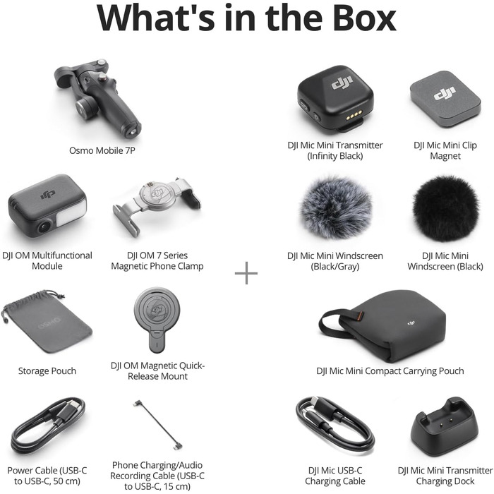 Стабілізатор DJI Osmo Mobile 7P+Mic Mini TX (Infinity Schwarz) для iPhone/Android, 3-осьова стабілізація, вбудований мікрофон та штатив