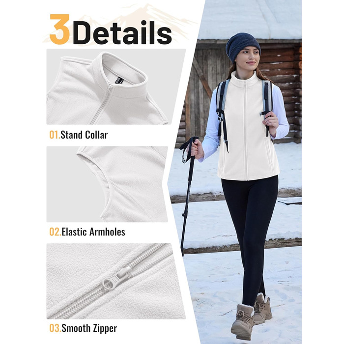 TACVASEN жіноча флісова жилетка Outdoor, тепла жилетка з капюшоном та кишенями на блискавці, спортивна жилетка для жінок (XL, білий)