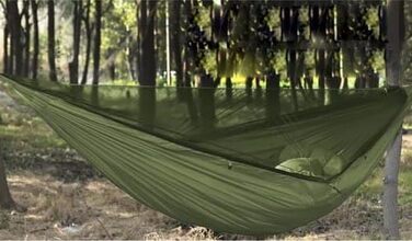 Гамак Trizand з москітною сіткою для кемпінгу, трекінгу та відпочинку на природі – подвійний, міцний (до 250 кг), ультралегкий, водостійкий, колір хакі