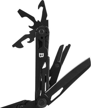 Багатофункціональний інструмент Solid Black 16-в-1: ніж для виживання, мультитул для туризму, кемпінгу та подарунок для чоловіків. Виготовлений з нержавіючої сталі, з бітами.