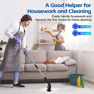 Електрична щітка для чищення ванни та душової кабіни, 7 насадок, бездротова, з висувним ручками, для ванної, кухні та авто (чорна)