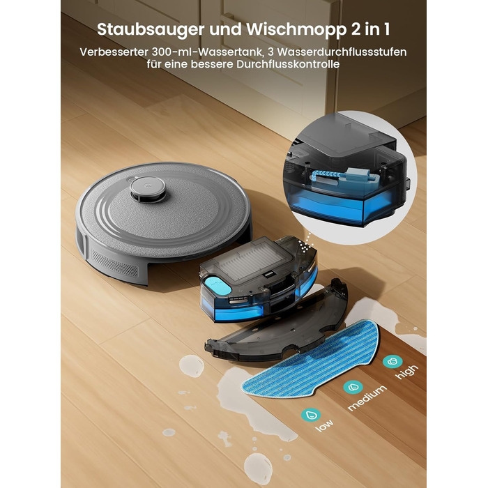 Робот-пилосос LEFANT M2 з функцією миття підлоги, 6000Pa, LiDAR-навігація, зони заборони, керування через додаток/Alexa, ідеальний для шерсті тварин, килимів та твердих підлог M2G