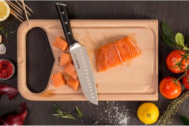 Набір ножів Tefal Ice Force 5 предметів (дерев'яний блок): ніж для хліба 20 см, шеф-ніж, ніж Сантоку 18 см, ніж для овочів 11 см, ніж для нарізки 9 см, нержавіюча сталь, коричнево-чорний, K232S5