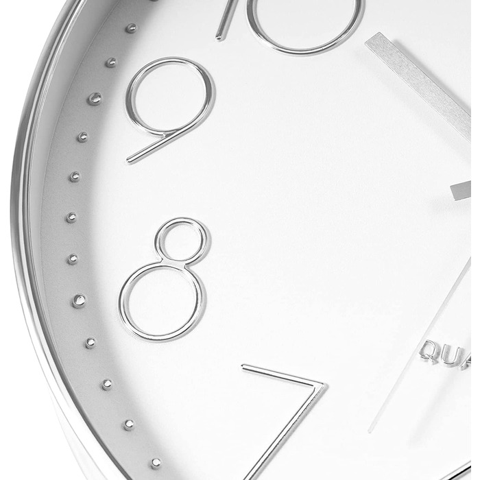 Foxtop Wall Clock Radio-Controlled Wall Clock 30 cm Silent & No Ticking Large Dial Analog Without Ticking For Kitchen, Living Room, Bathroom DCF Radio Signal Modern Design White-Gray (White-Silver)