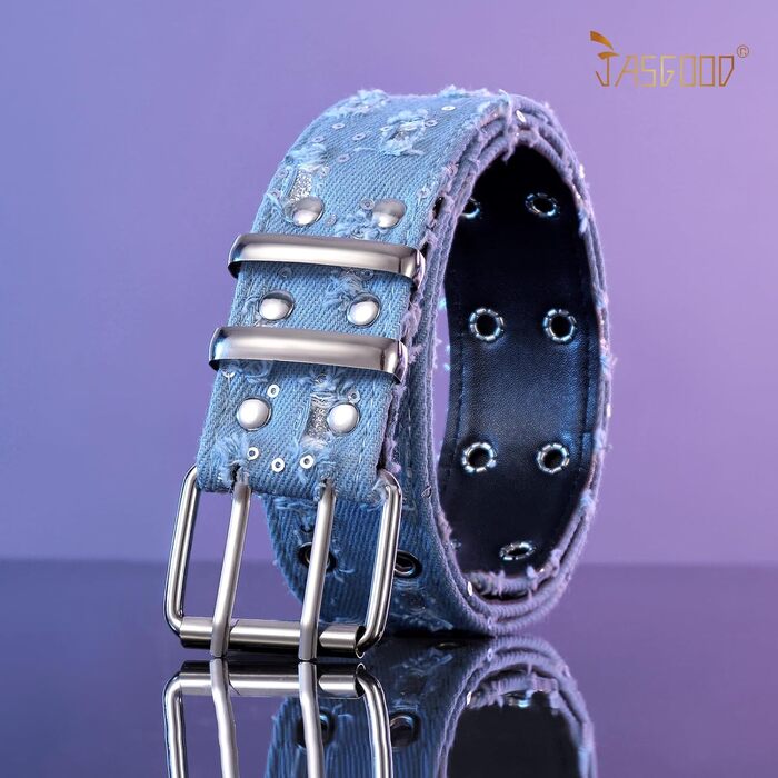 Ремень JasGood Punk унісекс, джинсовий, 105-120 см, з подвійними петлями для готичних, рок, хіп-хоп образів та косплею