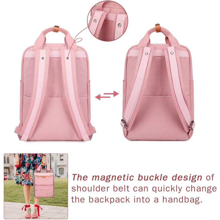 Рюкзак Myhozee для жінок та чоловіків: водонепроникний, з відділенням для ноутбука 15.6 дюймів, антикрадійний, для навчання, подорожей, роботи (Рожевий)