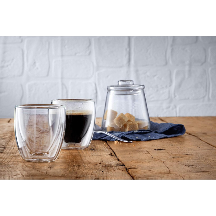 WMF Culture Double-Walled Espresso Cups Glass Set, 6-Piece, Double-Walled Glasses 80ml, Floating Effect, Thermoglass, Heat-Resistant Espresso Glass