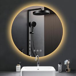 Дзеркало для ванної кімнати з підсвічуванням 70 см, LED дзеркало з підсвічуванням, 3 кольори світла, антизапарник, регульована яскравість, сенсорне управління, функція пам'яті, кругле, водонепроникне IP44, 70x70 см