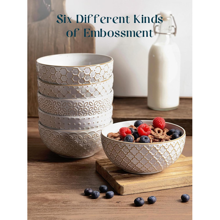 Набір мисок DOWAN для мюслі, 6 шт., 680 мл. Великі миски для мюслі, вечері, супу, салату. Яскраві миски для сервірування на Різдво.