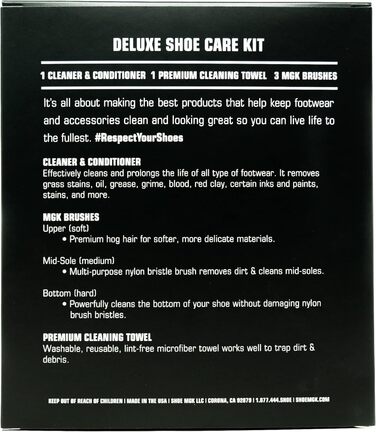 SHOE MGK Shoe Care Deluxe Kit – Shoe Cleaning Set for White Shoes, Leather, Suede, Canvas, and All Materials – 8 Ounce Shoe Cleaner with a Soft, Medium