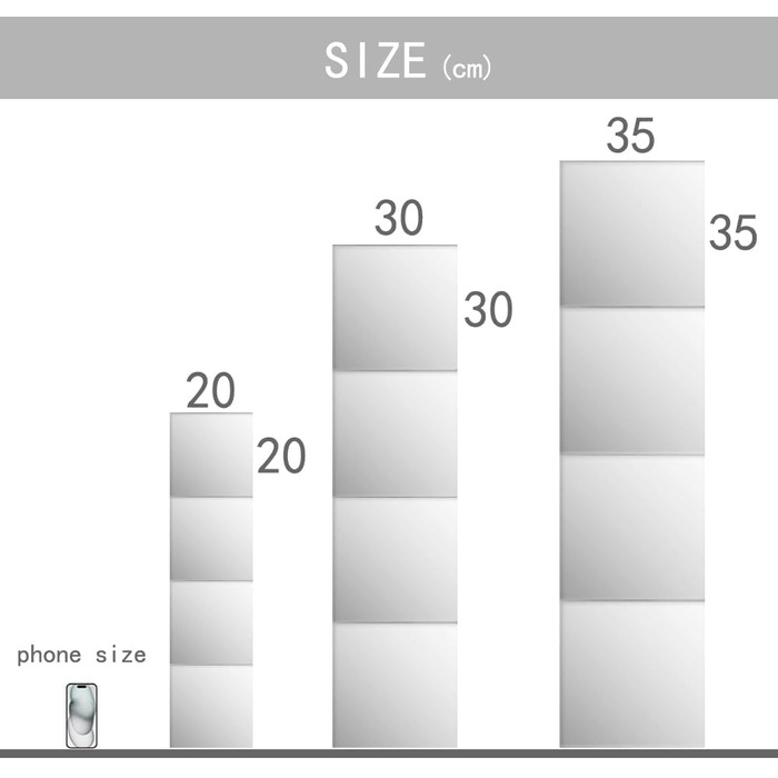 Акрилові дзеркала на стіну, самоклеючі, 4 шт., безпечні, для макіяжу, дому, спортзалу (30x30 см, 20x20 см)