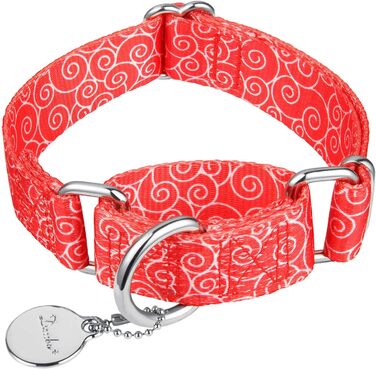 Нашийник для собак Dazzber Martingale, проти витягування, анти-випадне випадання, міцний, червоний, для середніх та великих собак, регульований 43.2-63.3 см, ширина 2.5 см