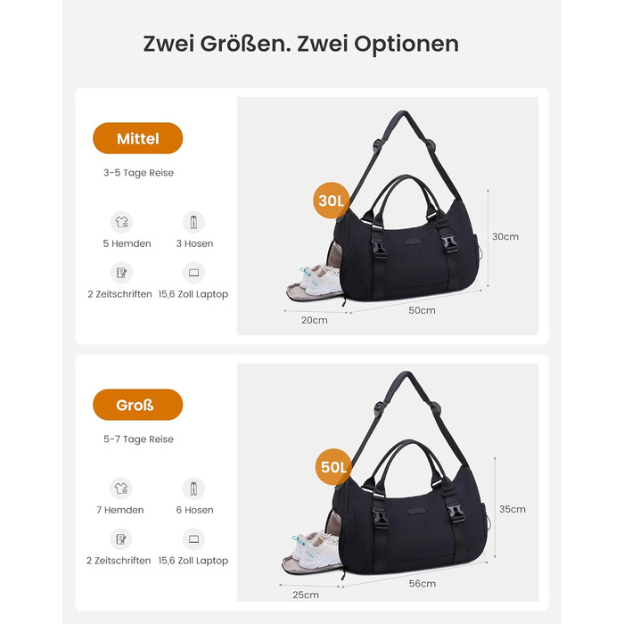 Спортивна сумка LOVEVOOK 50L: для фітнесу, йоги, подорожей, з відділенням для взуття та килимка