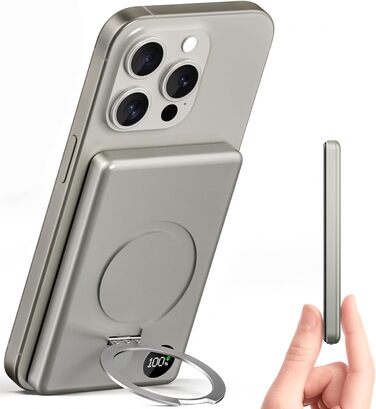 Powerbank MagSafe 10000mAh з PD 20W, бездротова зарядка, USB-C, LED-дисплей, для iPhone 17/16/15/14/13/12, серія Pro/Pro Max, Titanium Grey