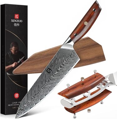 Ніж кухарський XINZUO Damaststahl Kiritsuke 21см, професійний, з ручкою з рожевого дерева, з магнітною підставкою