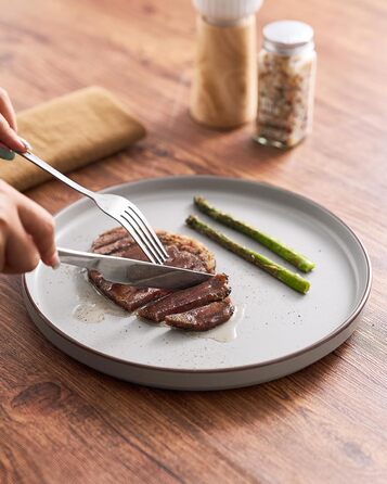 Набір посуду Mercury, 12 предметів: тарілки, супові миски, десертні тарілки, для 4 осіб, з каменю, стійкий до мікрохвильової печі та миття в посудомийній машині, колір сірий (N-Set 18 предметів, 6 осіб)