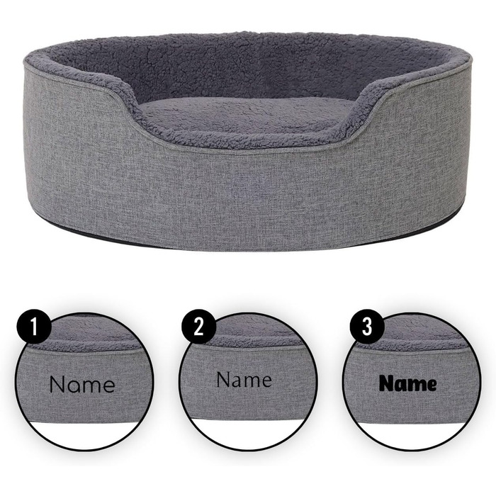 Lionto Dog Bed with Reversible Cushion and Washable Cover, Stable Dog Basket with Anti-Slip Studs, 92x72 cm, Cozy Pet Bed for Dogs and Cats with Plush, (Grey, L 73 x W 60 x H 27 cm (with name tag))