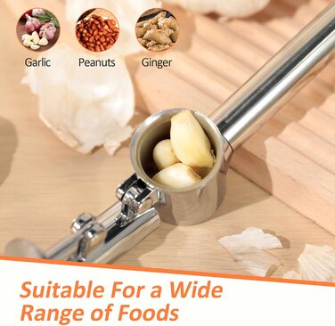 Пресс для часнику з нержавіючої сталі VINATO з очищувачем та щіткою для чищення, кухонний аксесуар для натискання та очищення часнику, придатний для миття в посудомийній машині