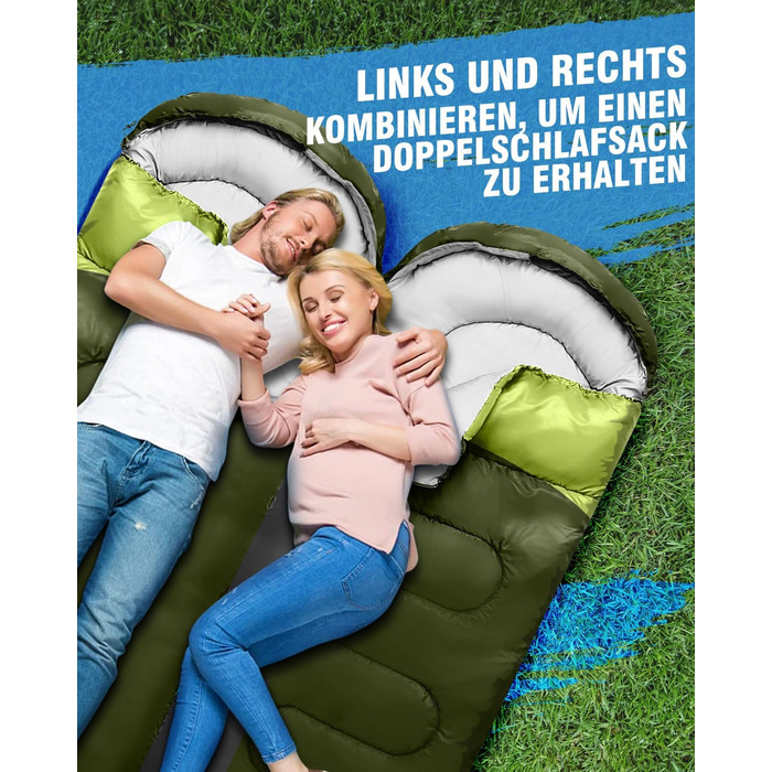 Сплячий мішок 3-4 сезони, водонепроникний, ультралегкий, для дорослих та дітей, 220*75см (Зелений)
