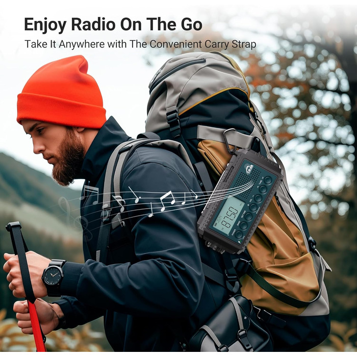 Радіо на ручному привіді AM/FM/SW з акумулятором 12000mAh, ліхтарик та SOS-сигнал, для туризму та кемпінгу, блакитне