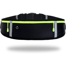 Пояс для бігу з водонепроникним регульованим гумовим ремінцем, піткостійкі кишені на стегнах великої місткості, ідеально підходить для бігу та активного відпочинку. Чорний