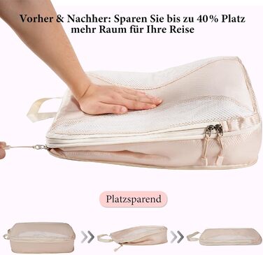 Органайзер для валізи KiwiPower, 8 шт. – комплект кубів для компресії, водонепроникні сумки для одягу для подорожей, ручної поклажі та рюкзаків (Бежевий)