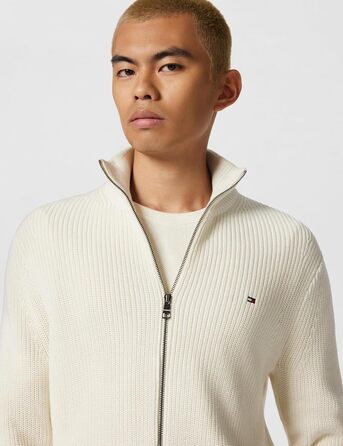 Кардиган чоловічий Tommy Hilfiger з блискавкою, в'язаний, бавовна, білий (Іворі)