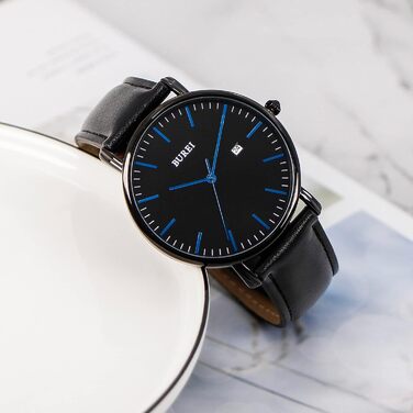 Годинник чоловічий BUREI, аналоговий кварцовий годинник з сітчатим ремінцем, мінімалістичний дизайн, чорний/синій, ідеальний подарунок для чоловіків