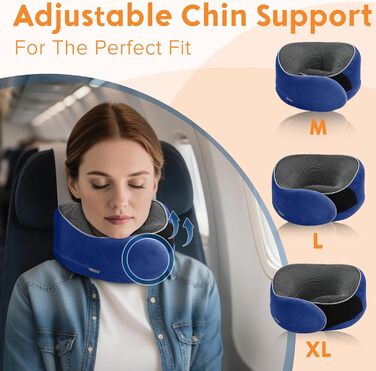 Подушка для шиї у літак, подушка для подорожей Memory Foam, подушка-вовчок для дорослих, ергономічна підтримка шиї з 3D-маскою для сну, навушниками, сумкою - ідеально для літака, авто, дому, офісу, блакитна подушка для сну