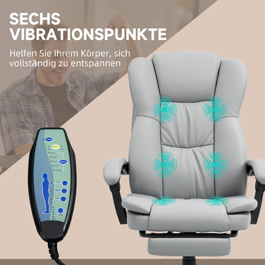 Vinsetto Adjustable Swivel Chair with Footrest, Headrest, Massage Function, Faux Leather, 68.5x68.5x113-121cm