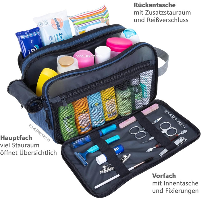 Туалетна сумка-органайзер для подорожей: велика модель для жінок та чоловіків, блакитно-чорна (13028)