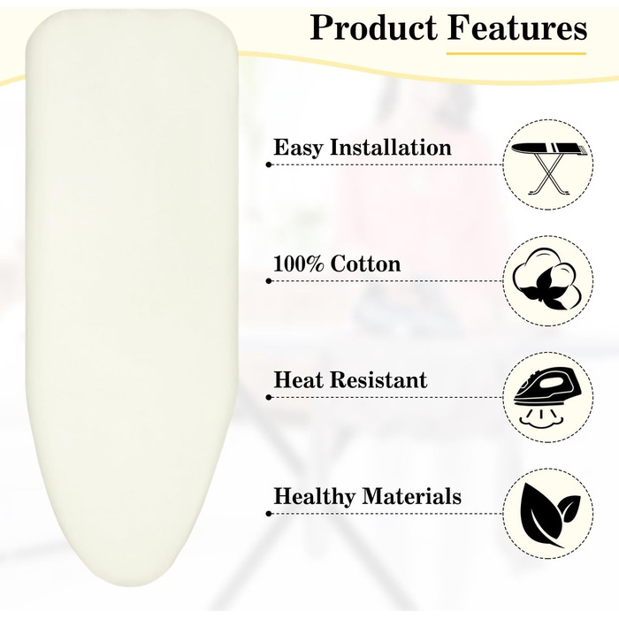 Чохол для прасувальної дошки з бавовни, еластичний, для парогенераторів, 120-125x40-46 см (слонова кістка)
