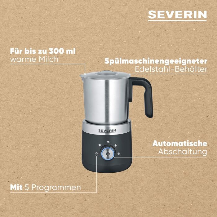 Електричний піноутворювач молока Severin SM 3590, сталевий, з батарейним живленням, 300 мл