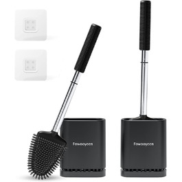 Набір щіток для унітазу Fowooyeen: 2 шт., чорний, без свердління, з тримачем, силікон, плоска головка у формі серця